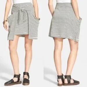 Free People sz S All Tied Up Layered Skirt Cream Black Striped Stretch Knit